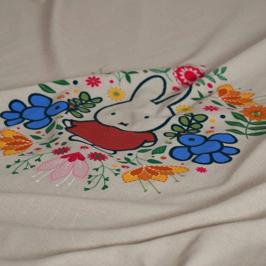 Baumwolljersey Panel Miffy Nijntje Kaninchen im Blütenkranz